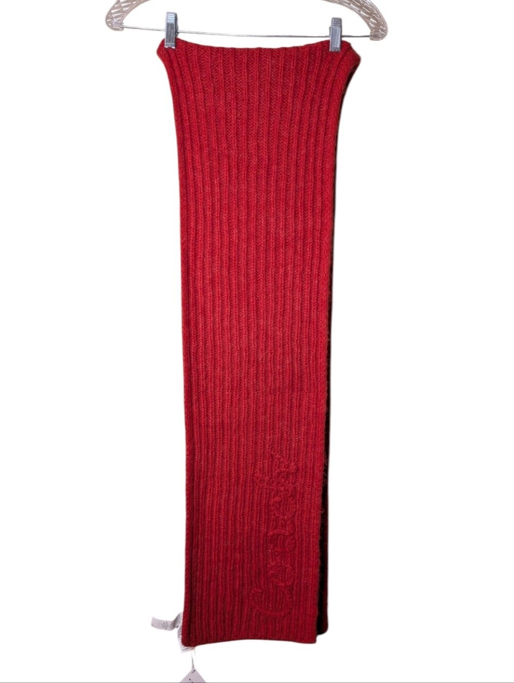 NWT Coach Red Ribbed Knit Wool Blend Muffler Scarf Script Logo Luxury Chunky OS